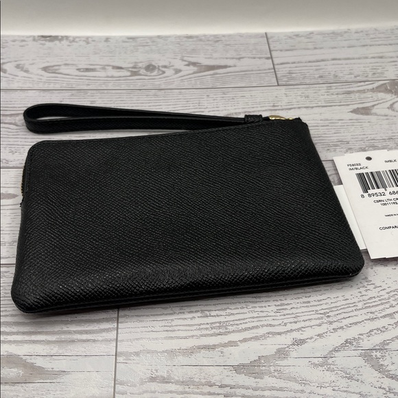 Coach Textured Black Wristlet with Gold Logo Corner Zip - Picture 2 of 9